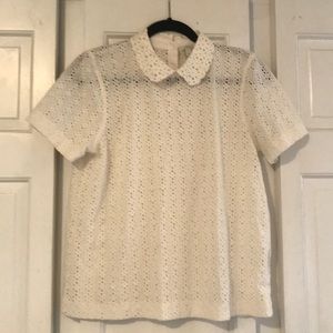 J.Crew White Eyelet Short Sleeve Top